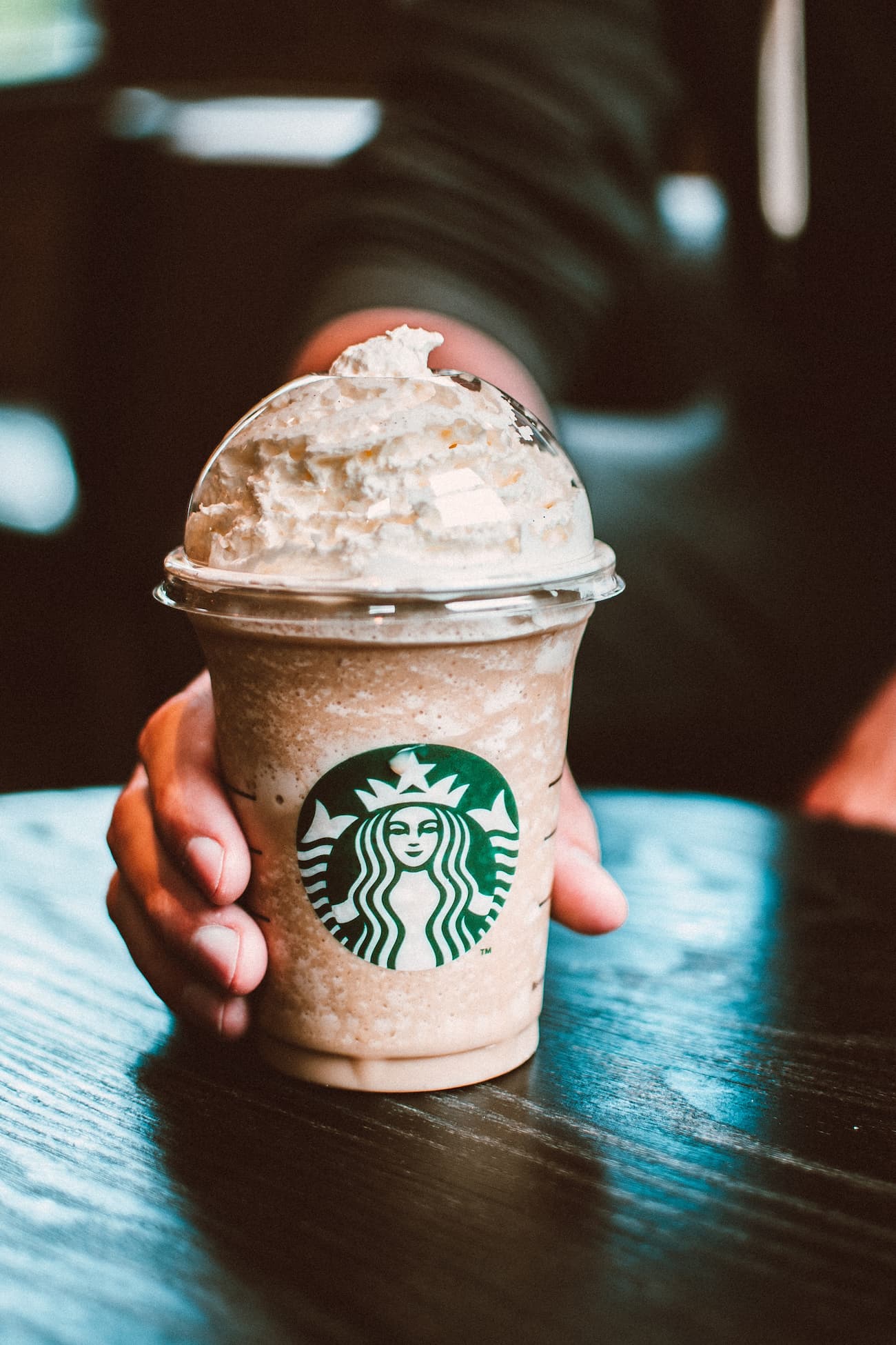 Starbucks coffee close up on a table